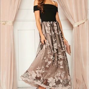 NWOT Off the Shoulder Embroidery Mesh Dress